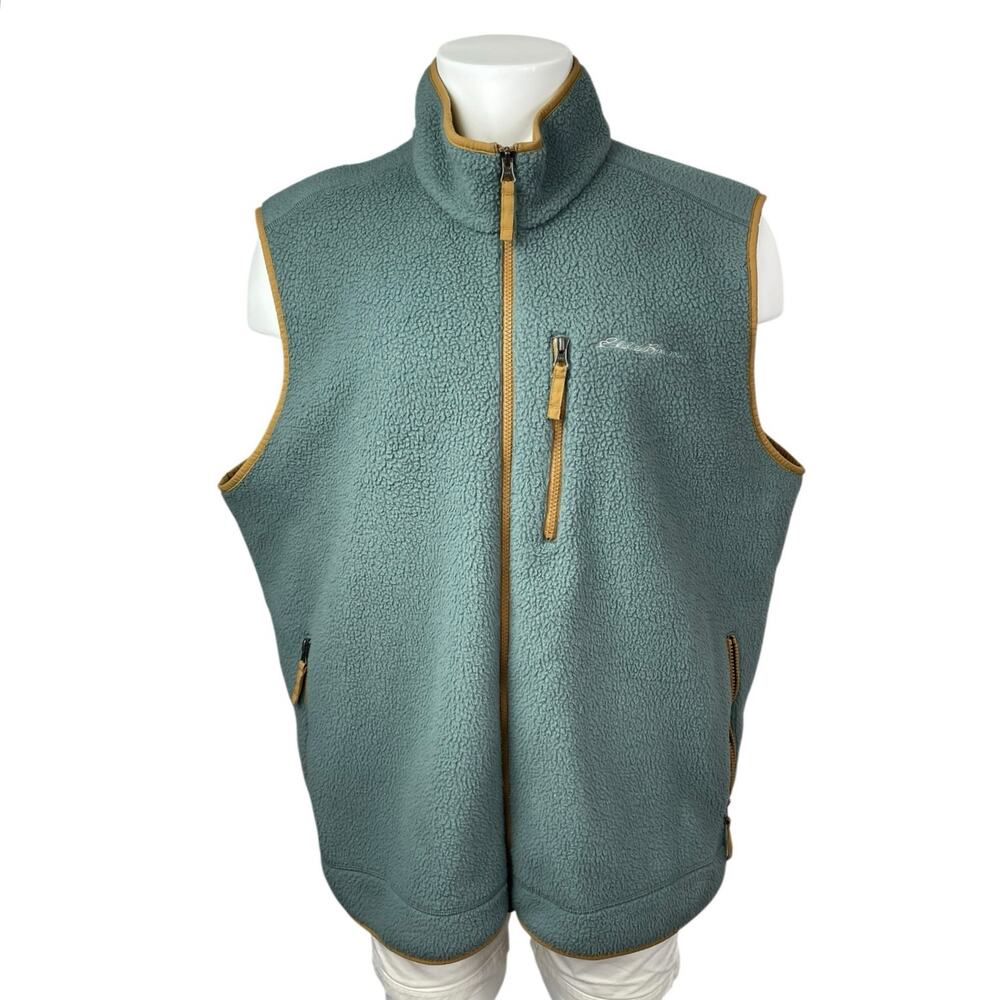 Eddie Bauer Quest 300 Sherpa Fleece Green Body Warmer Gilet Vest Sweater Top XXL